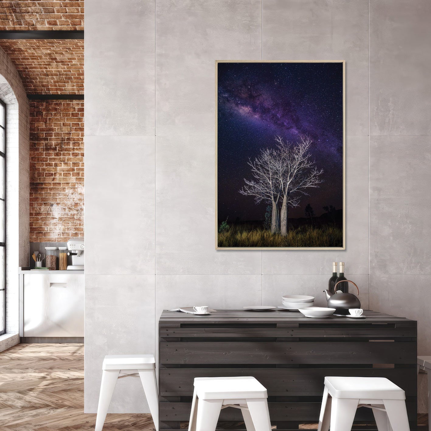Outback canvas print with timber float frame featuring a boab tree, 'outback' scene