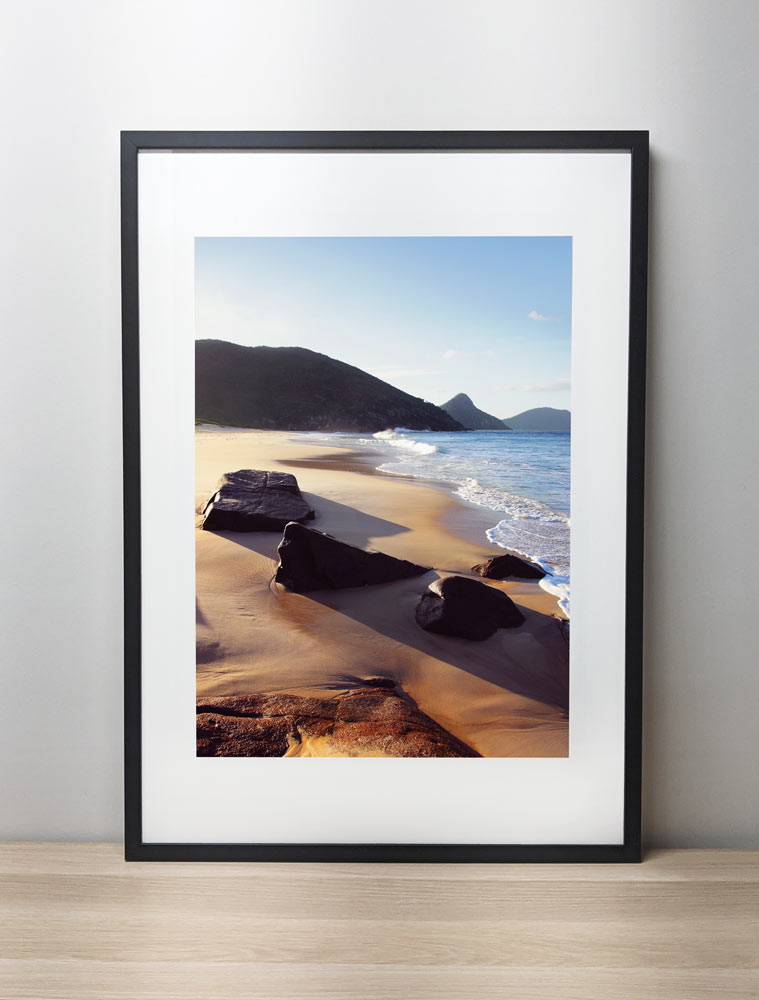 Box Beach Print with black frame and glass