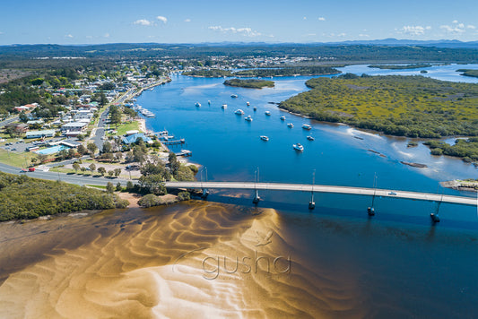 An aerial photo captured over Tea Gardens, Australia