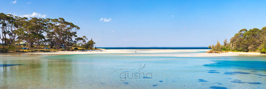 A panoramic view over Moona Moona Creek towards Jervis Bay.