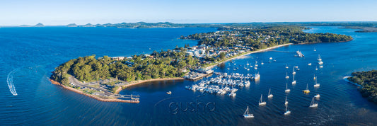 Panoramic aerial photo of Soldiers Point at Port Stephens
