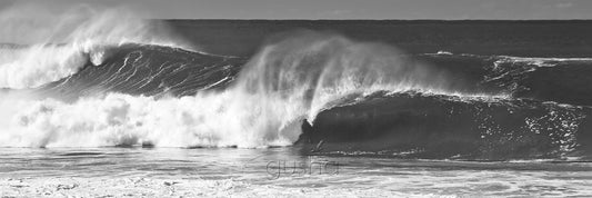 Black and white photo of waves at South Narrabeen Beach
