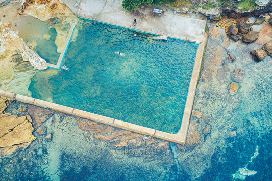 An overhead photo of Fairlight Pool near Manly in Sydney, Australia.